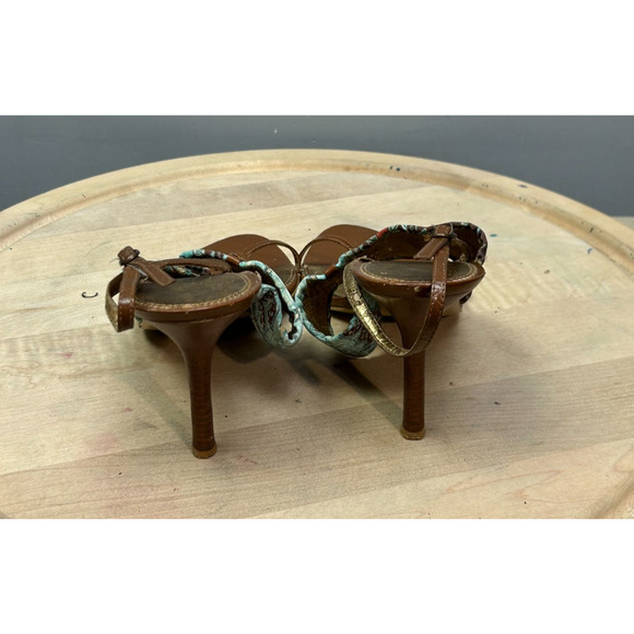 Nine West Strappy Heel Stacked Heel Womens‎ 9M Brown Floral Retro - Picture 4 of 8